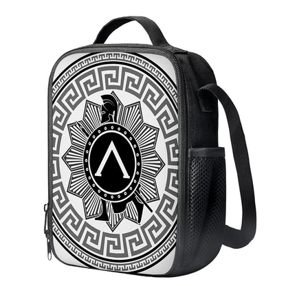 Black And White Spartan Warrior Print Crossbody Lunch Bag