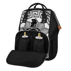 Black And White Spartan Warrior Print Diaper Bag