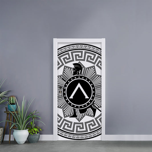 Black And White Spartan Warrior Print Door Sticker