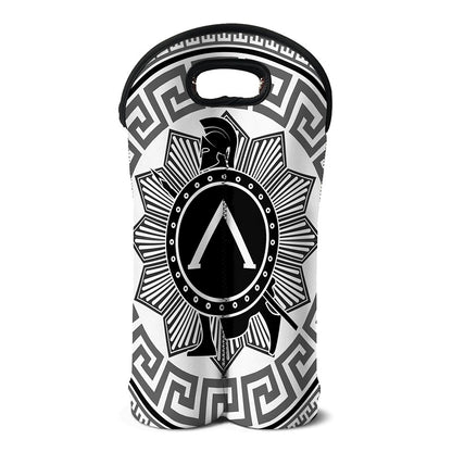 Black And White Spartan Warrior Print Double Neoprene Wine Tote