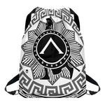 Black And White Spartan Warrior Print Drawstring Backpack