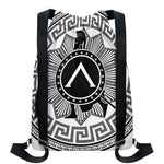 Black And White Spartan Warrior Print Drawstring Backpack