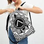 Black And White Spartan Warrior Print Drawstring Backpack
