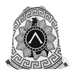 Black And White Spartan Warrior Print Drawstring Bag