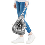 Black And White Spartan Warrior Print Drawstring Bag
