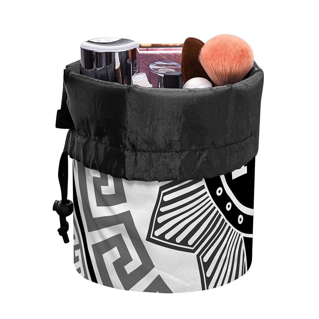 Black And White Spartan Warrior Print Drawstring Makeup Bag