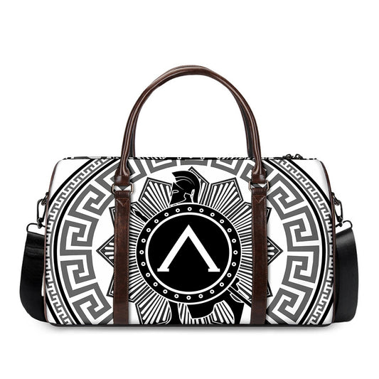 Black And White Spartan Warrior Print Duffle Bag