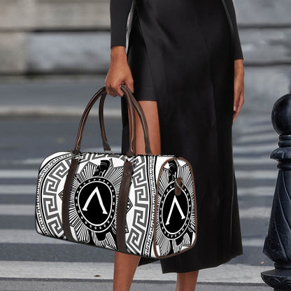 Black And White Spartan Warrior Print Duffle Bag