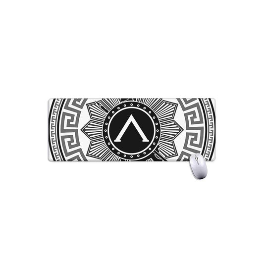 Black And White Spartan Warrior Print Extended Mouse Pad