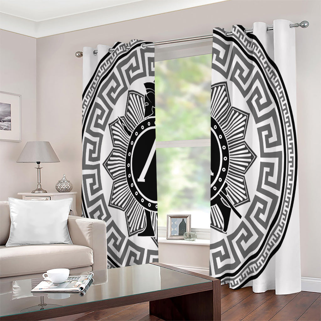 Black And White Spartan Warrior Print Extra Wide Grommet Curtains