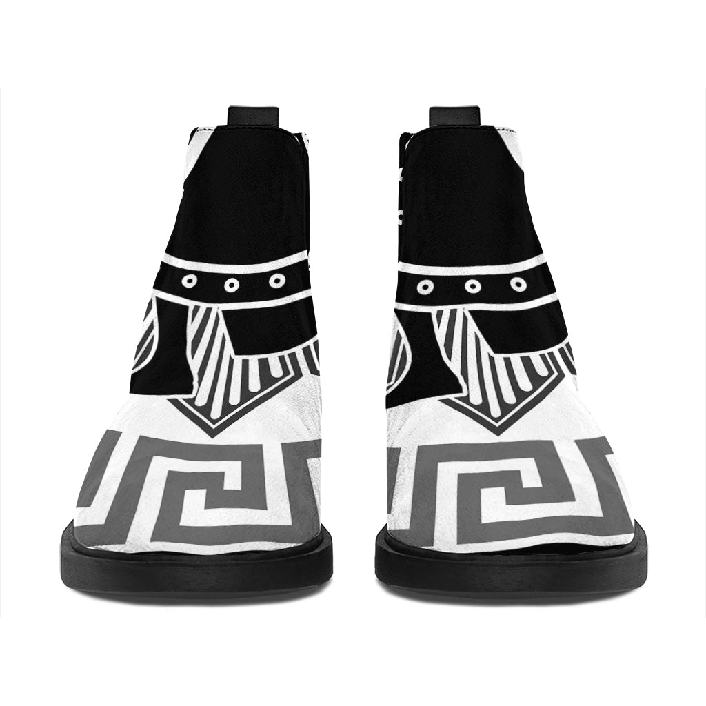 Black And White Spartan Warrior Print Flat Ankle Boots