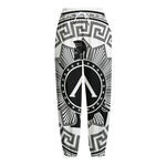 Black And White Spartan Warrior Print Fleece Lined Knit Pants