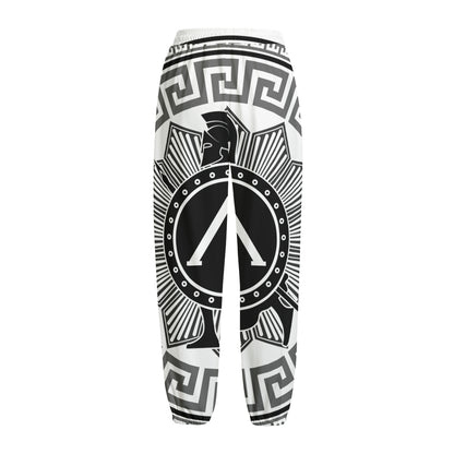 Black And White Spartan Warrior Print Fleece Lined Knit Pants