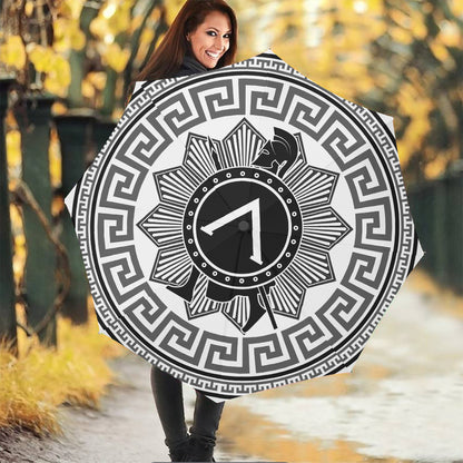 Black And White Spartan Warrior Print Foldable Umbrella