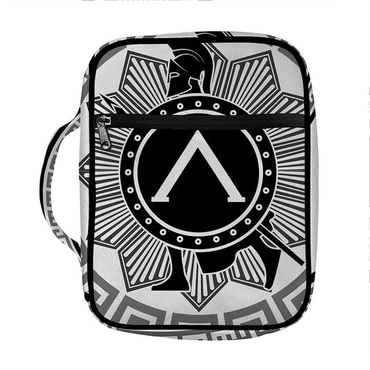 Black And White Spartan Warrior Print Front Pocket Bible Bag