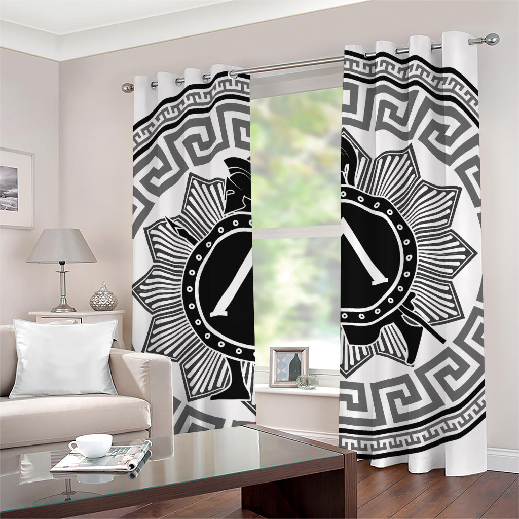 Black And White Spartan Warrior Print Grommet Curtains