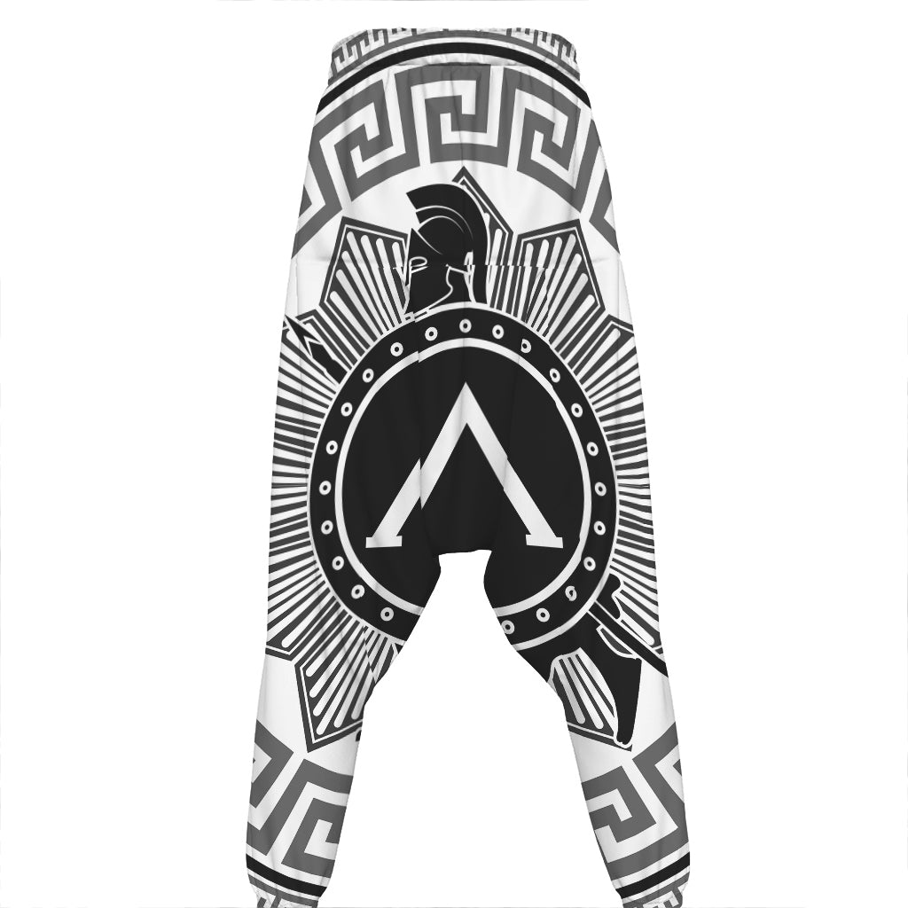 Black And White Spartan Warrior Print Hammer Pants