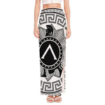 Black And White Spartan Warrior Print High Slit Maxi Skirt