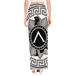 Black And White Spartan Warrior Print High Slit Maxi Skirt