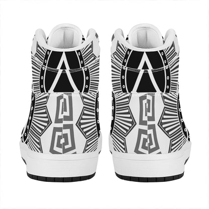 Black And White Spartan Warrior Print High Top Leather Sneakers