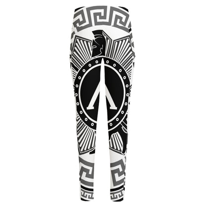 Black And White Spartan Warrior Print High-Waisted Pocket Leggings