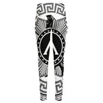 Black And White Spartan Warrior Print High-Waisted Pocket Leggings
