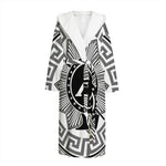 Black And White Spartan Warrior Print Hooded Bathrobe