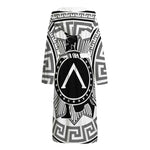 Black And White Spartan Warrior Print Hooded Bathrobe