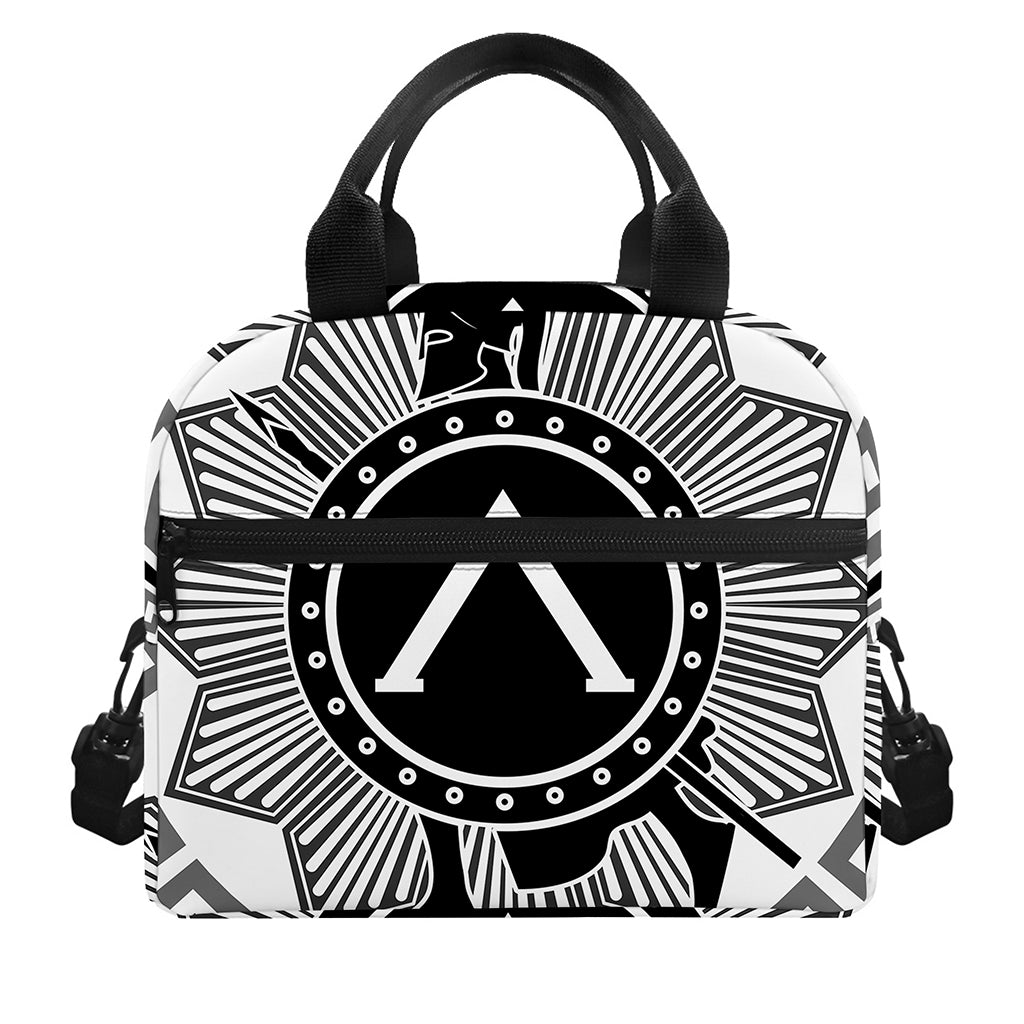 Black And White Spartan Warrior Print Insulated Lunch Bag