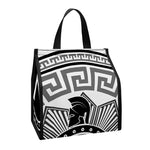 Black And White Spartan Warrior Print Insulated Lunch Tote