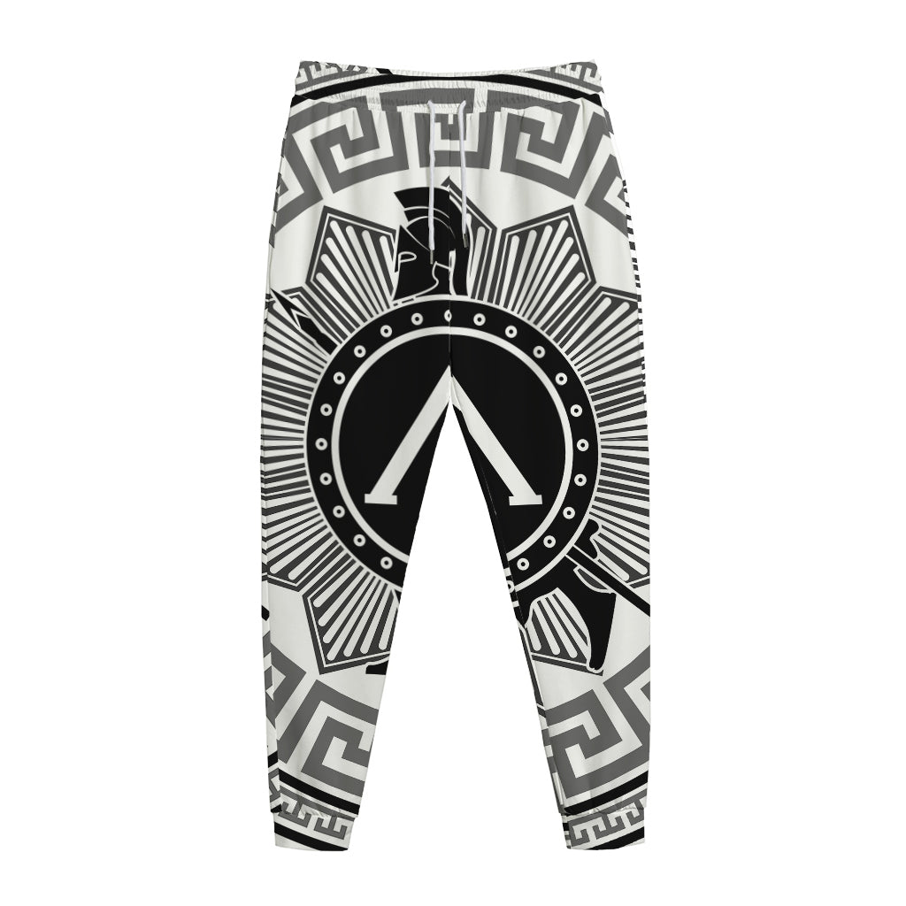 Black And White Spartan Warrior Print Jogger Pants