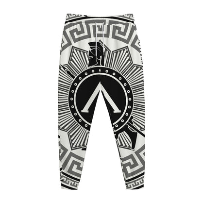 Black And White Spartan Warrior Print Jogger Pants