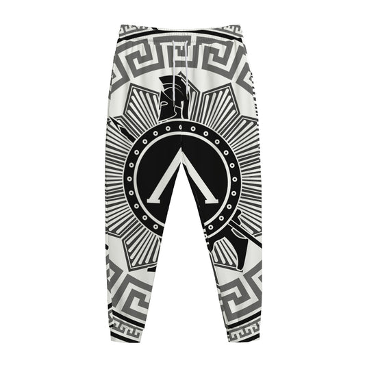 Black And White Spartan Warrior Print Jogger Pants