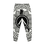 Black And White Spartan Warrior Print Jogger Pants