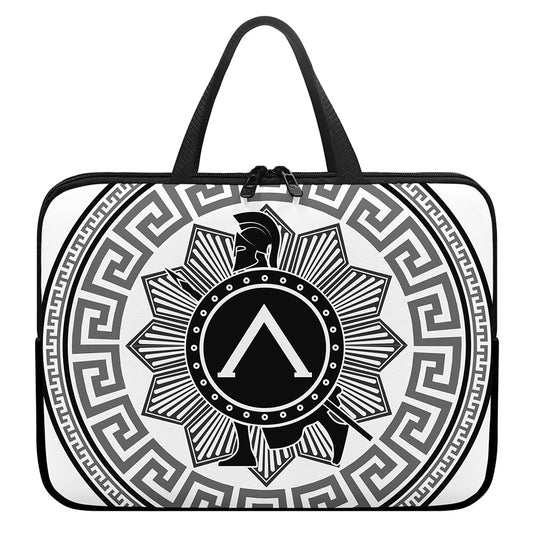 Black And White Spartan Warrior Print Laptop Sleeve With Handle