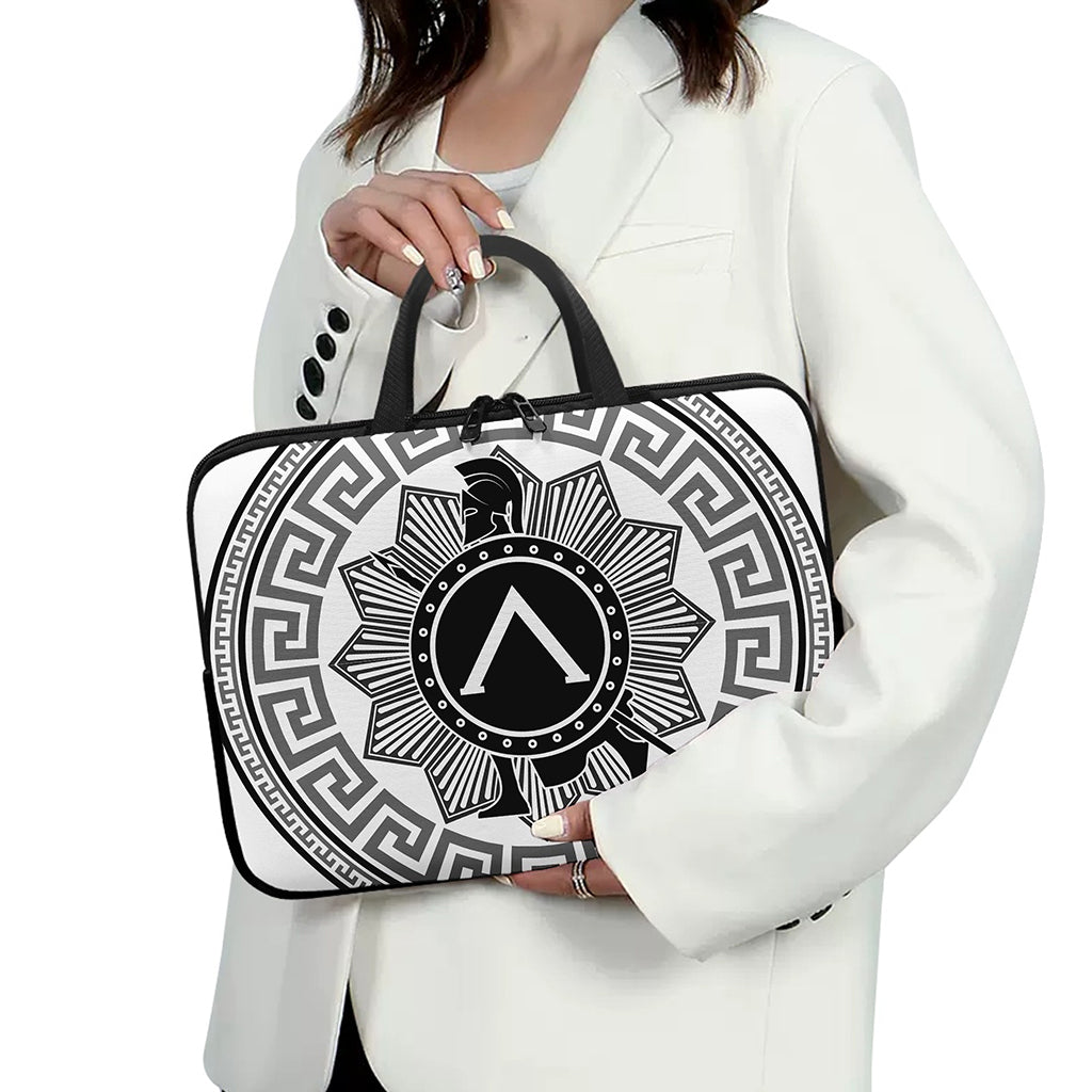Black And White Spartan Warrior Print Laptop Sleeve With Handle