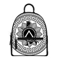 Black And White Spartan Warrior Print Leather Backpack