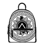 Black And White Spartan Warrior Print Leather Backpack