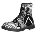 Black And White Spartan Warrior Print Lace-Up Boots