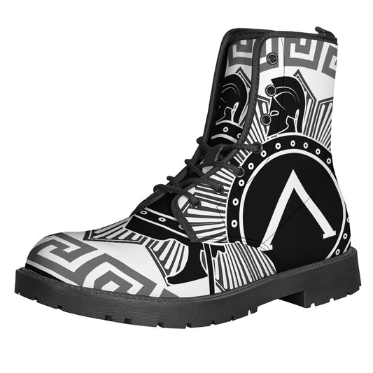 Black And White Spartan Warrior Print Backpack
