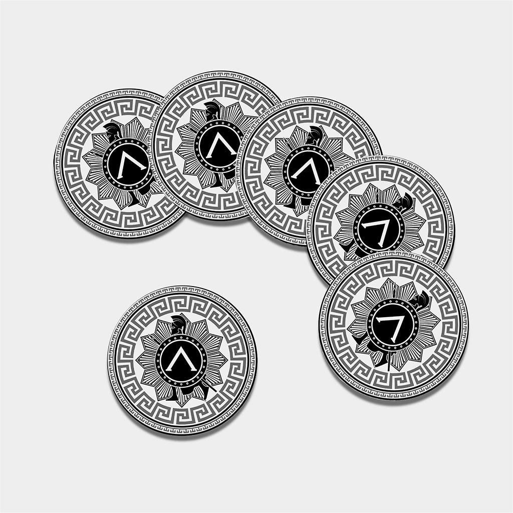 Black And White Spartan Warrior Print Leather Coaster Set