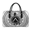 Black And White Spartan Warrior Print Leather Duffel Bag