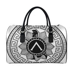 Black And White Spartan Warrior Print Leather Duffle Bag