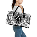 Black And White Spartan Warrior Print Leather Duffle Bag