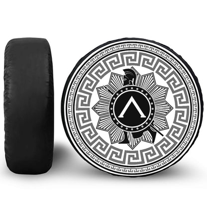 Black And White Spartan Warrior Print Leather Spare Tire Cover