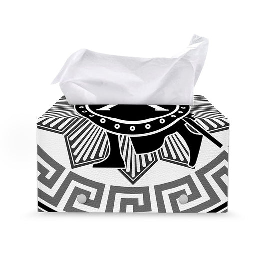 Black And White Spartan Warrior Print Leather Tissue Box Cover
