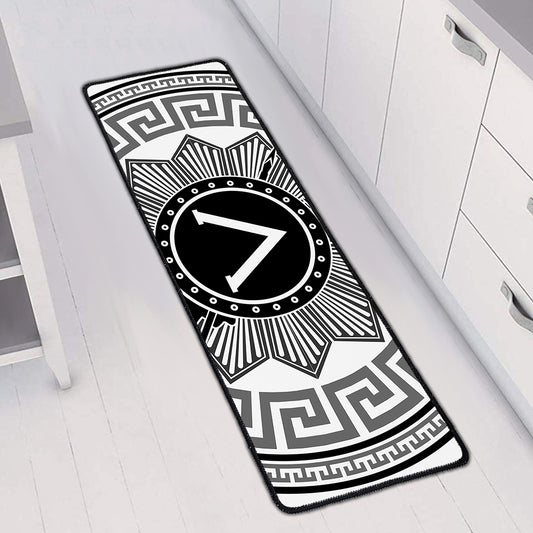 Black And White Spartan Warrior Print Long Kitchen Mat