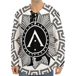 Black And White Spartan Warrior Print Long Sleeve Baseball Jersey