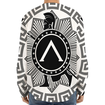Black And White Spartan Warrior Print Long Sleeve Baseball Jersey