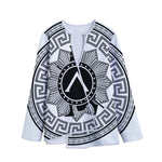 Black And White Spartan Warrior Print Long Sleeve Short Coat